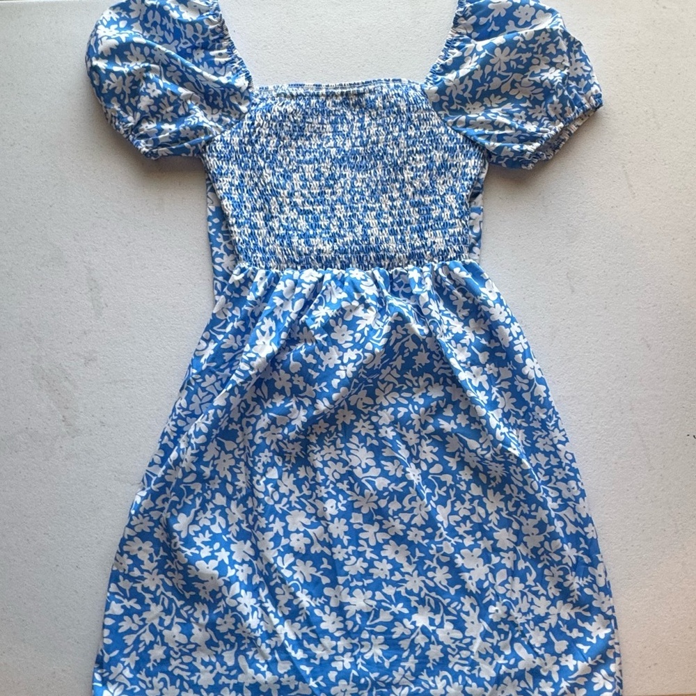 SHEIN Blue and White Floral Mini Dress | XS